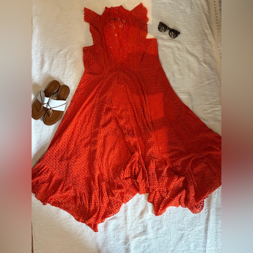 Free People FP One Orange Eyelet Maxi Dress Boho